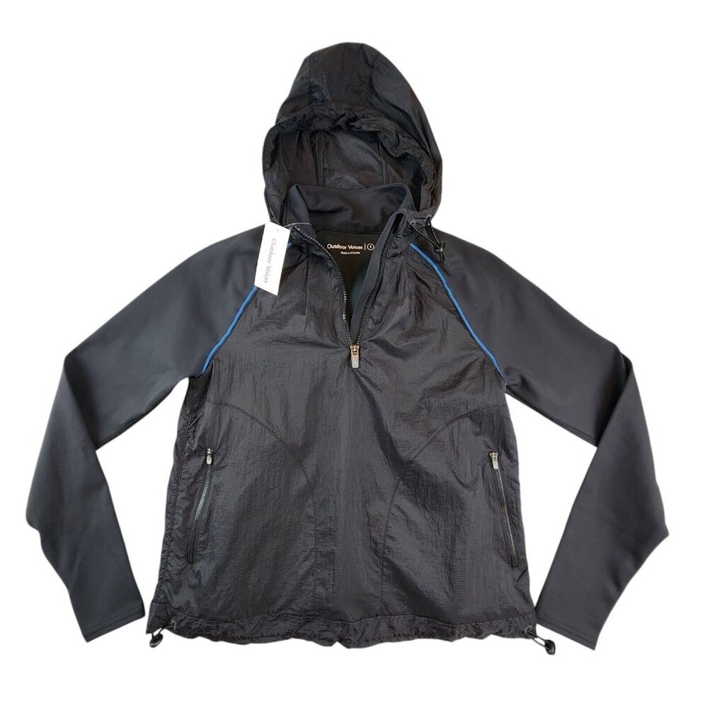 Outdoor Voices NEW Womens Frost Knit Hoodie Black w/ Rainbow Reflective Strip Sm